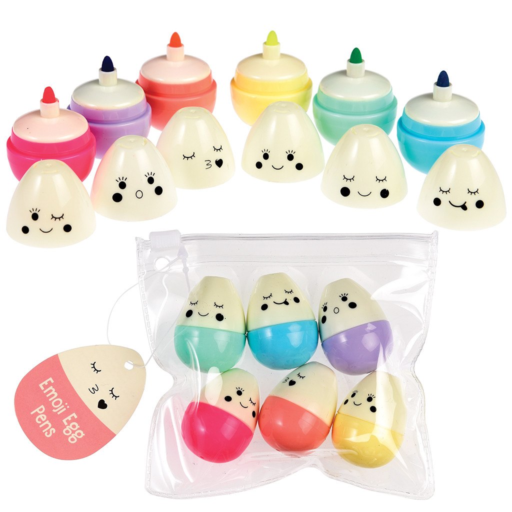 Emoji Egg Pen Gifts- neon orange, light blue, neon yellow, purple, neon green, neon pink