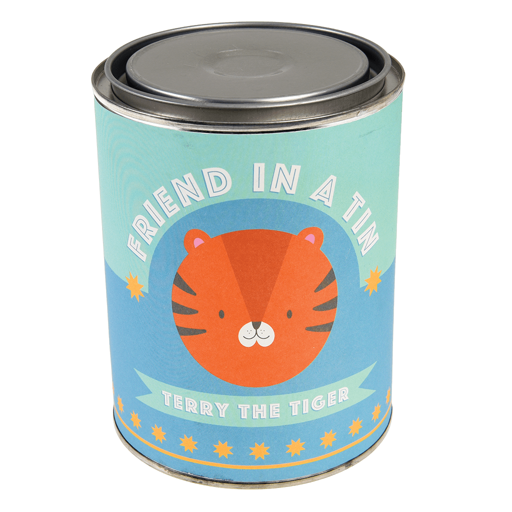 Rex London Terry The Tiger Friend In a Tin. Sold by Say It Baby Gifts.