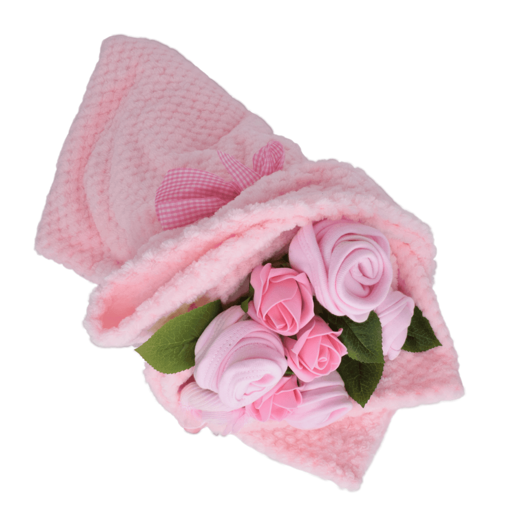 Say It Baby - Traditional Baby Pinks Clothes Bouquet. handmade and unique baby gift. Size 3-6 months