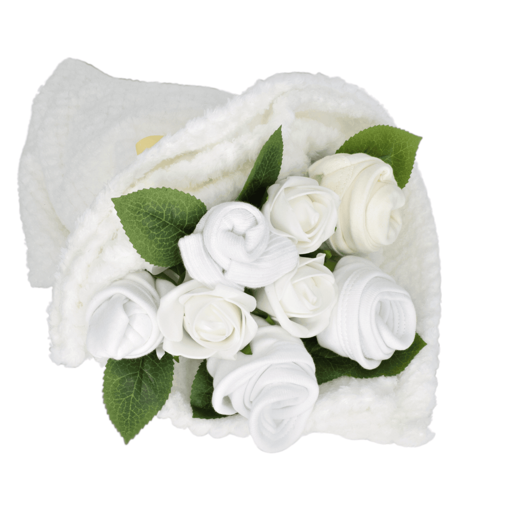 Say It Baby Traditional Baby White Clothes Bouquet. What more could a new parent want? Beautiful babywear presented like a bouquet of flowers!. Unisex size 3-6 months