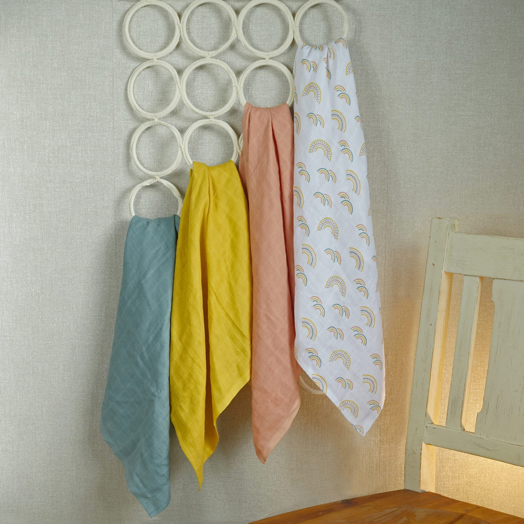 Say It Baby - Scandi Rainbow Baby Muslin Square Bouquet. This lovely scandi themed bouquet is part of our Muslin Square Bouquet range. Sold by Say It Baby Gifts. Gorgeous muslins