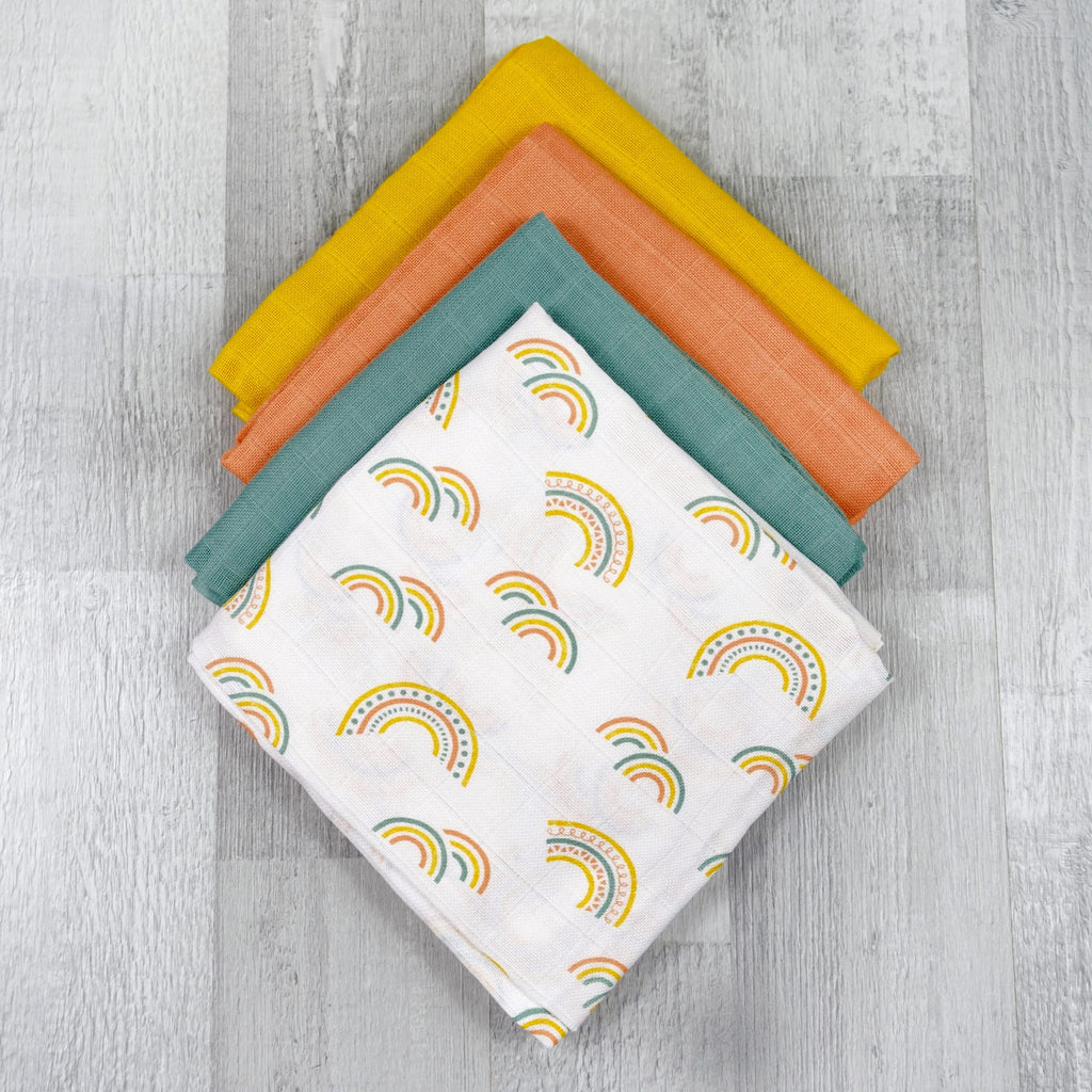 Say It Baby - Scandi Rainbow Baby Muslin Square Bouquet. This lovely scandi themed bouquet is part of our Muslin Square Bouquet range. Sold by Say It Baby Gifts. neutral unisex colours